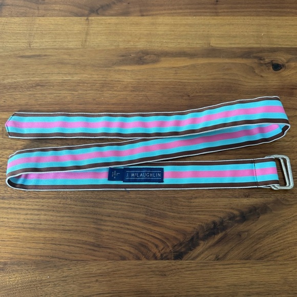 J. MCLAUGHLIN Blue PINK brown Stripe Fabric Belt L preppy 43” - Picture 1 of 5